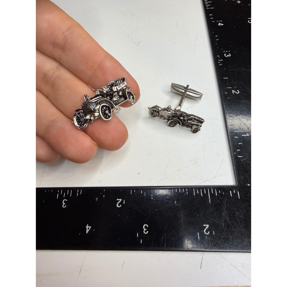 Antique Automobile Silver Tone Cufflinks Classic Car Enthusiast Men Accessories